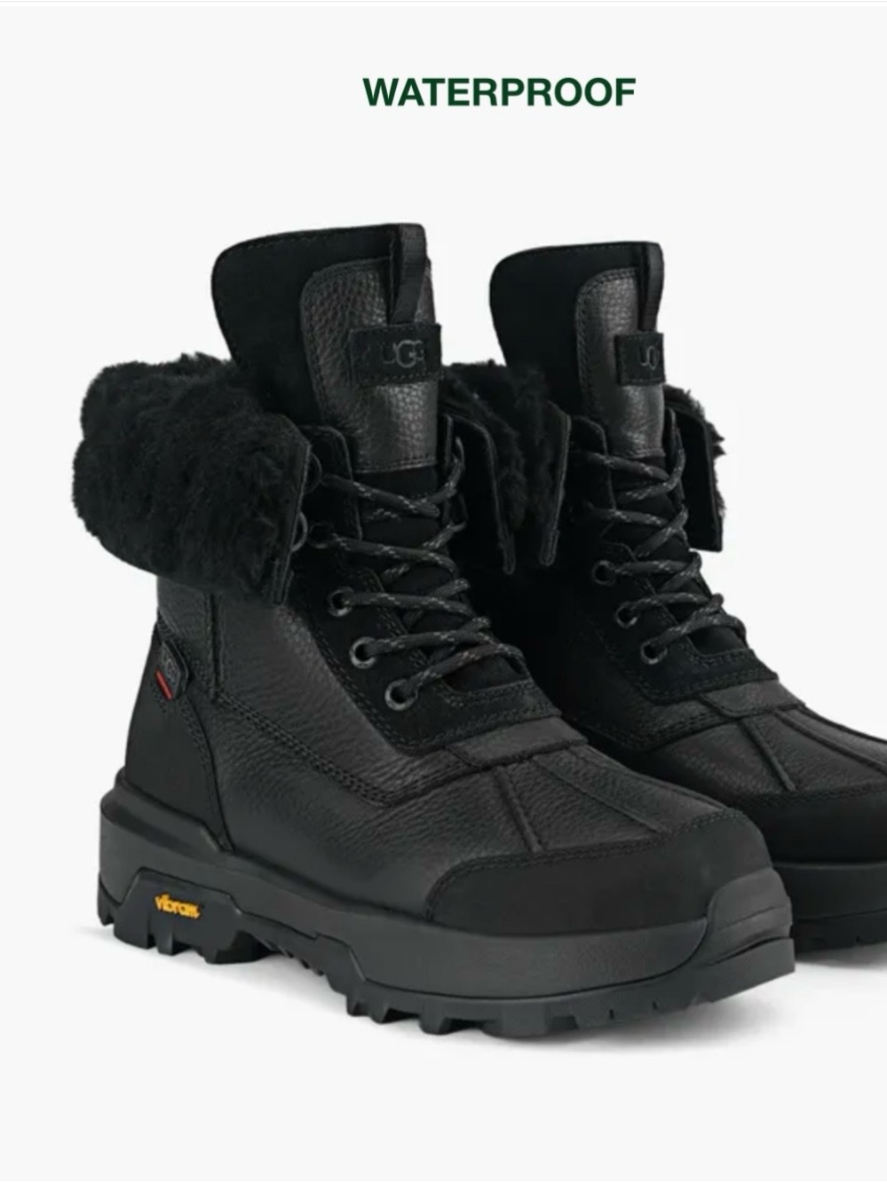 UGG Women's Black Waterproof Leather Shearling-Trim Lace-Up Boots